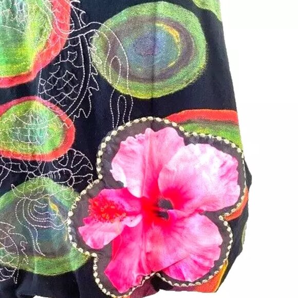 SOLD! DESIGUAL Swing Dress V-neck Floral Rio Flowers Dragons Print Embroidery M - Picture 11 of 13